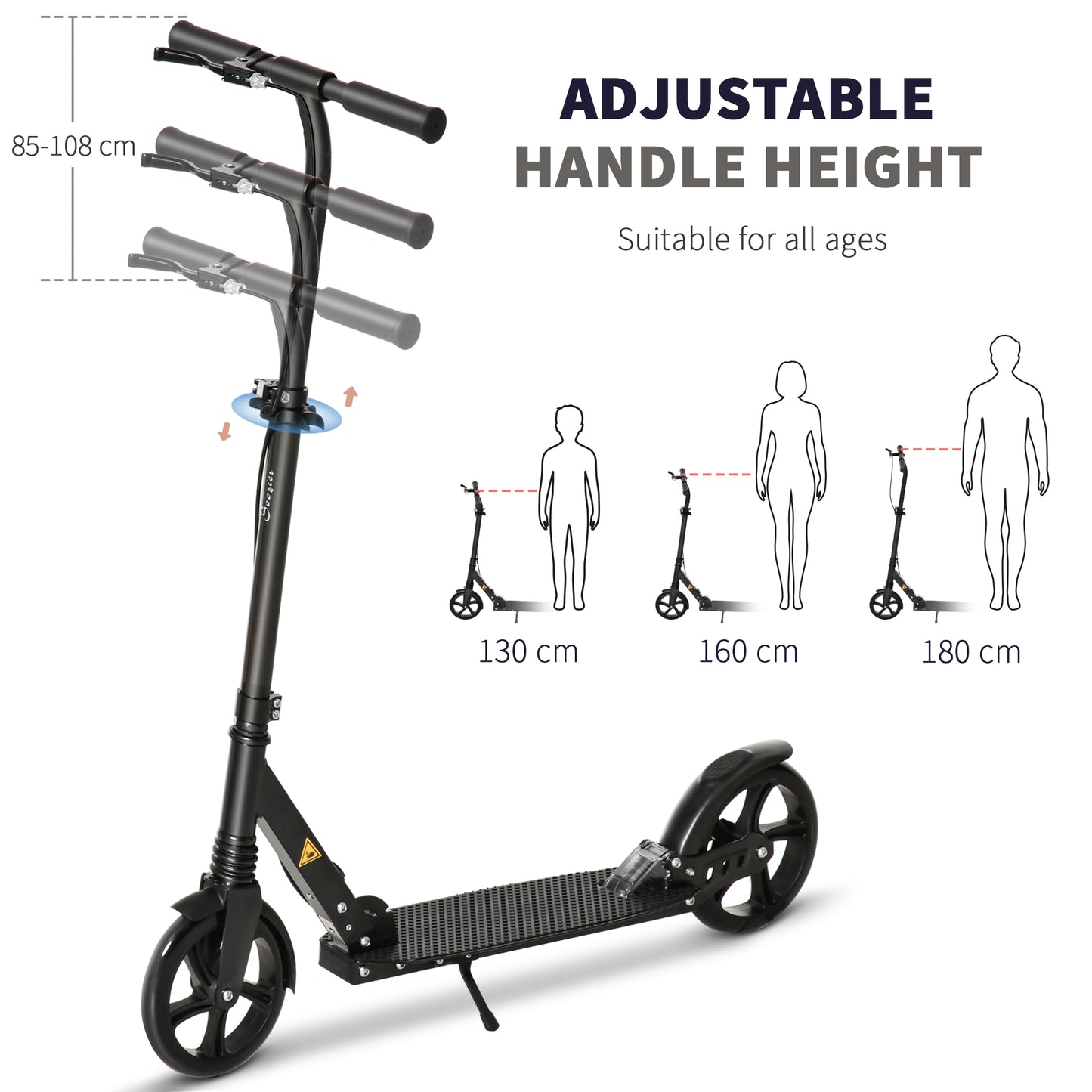 HOMCOM One-click Folding Kick Scooter for 14+ w/ Adjustable Handlebar, Push Scooter with Kickstand, Dual Brake System, Shock Absorber, Black