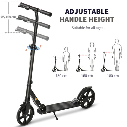 HOMCOM One-click Folding Kick Scooter for 14+ w/ Adjustable Handlebar, Push Scooter with Kickstand, Dual Brake System, Shock Absorber, Black