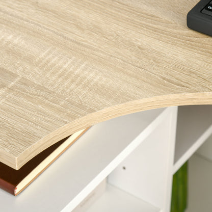 HOMCOM L-Shaped Corner Computer Desk Study Table PC Work w/ Storage Shelf Office Home Workstation - Oak Tone and White