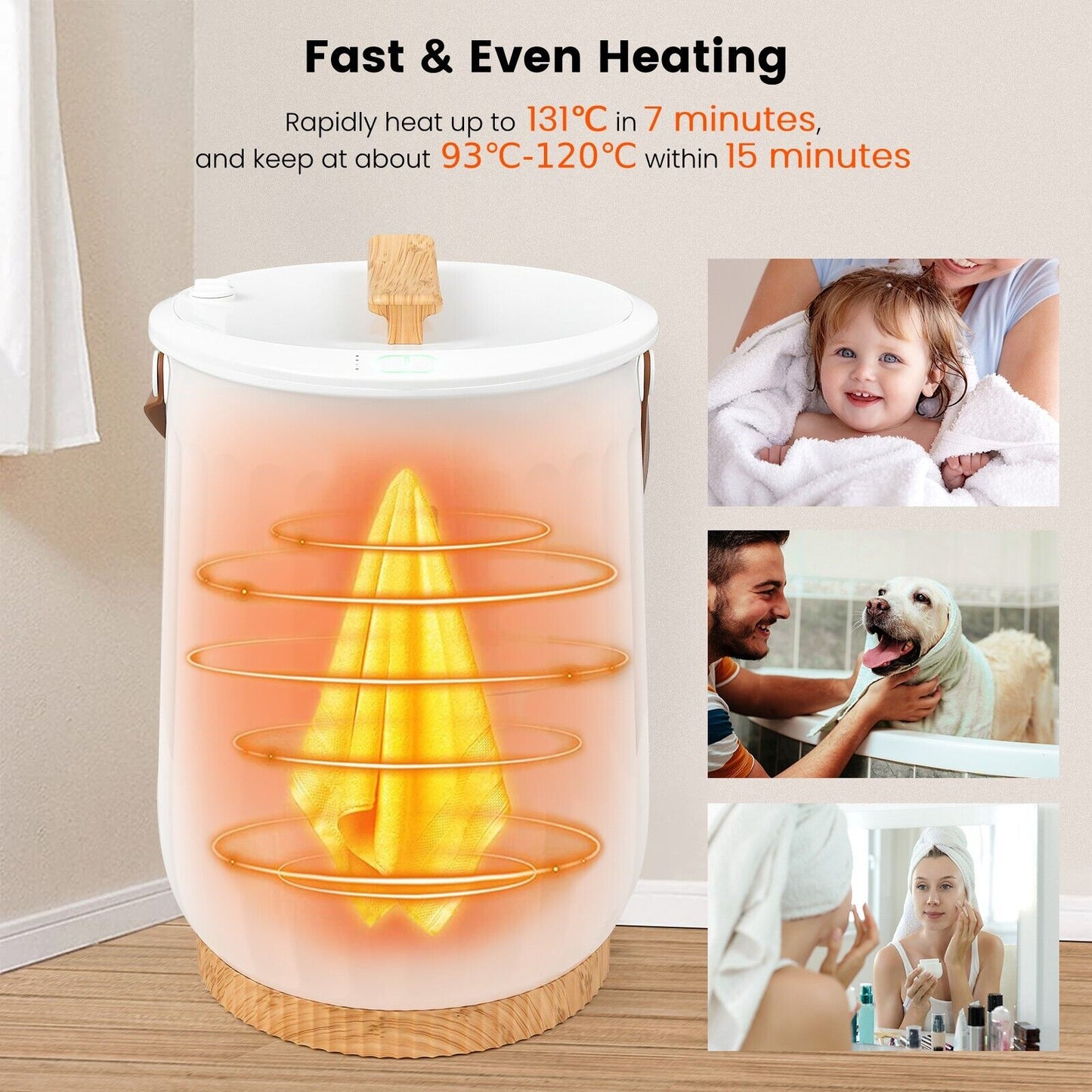 Luxury Bucket Towel Warmer with LED Display Timer and Handle-White