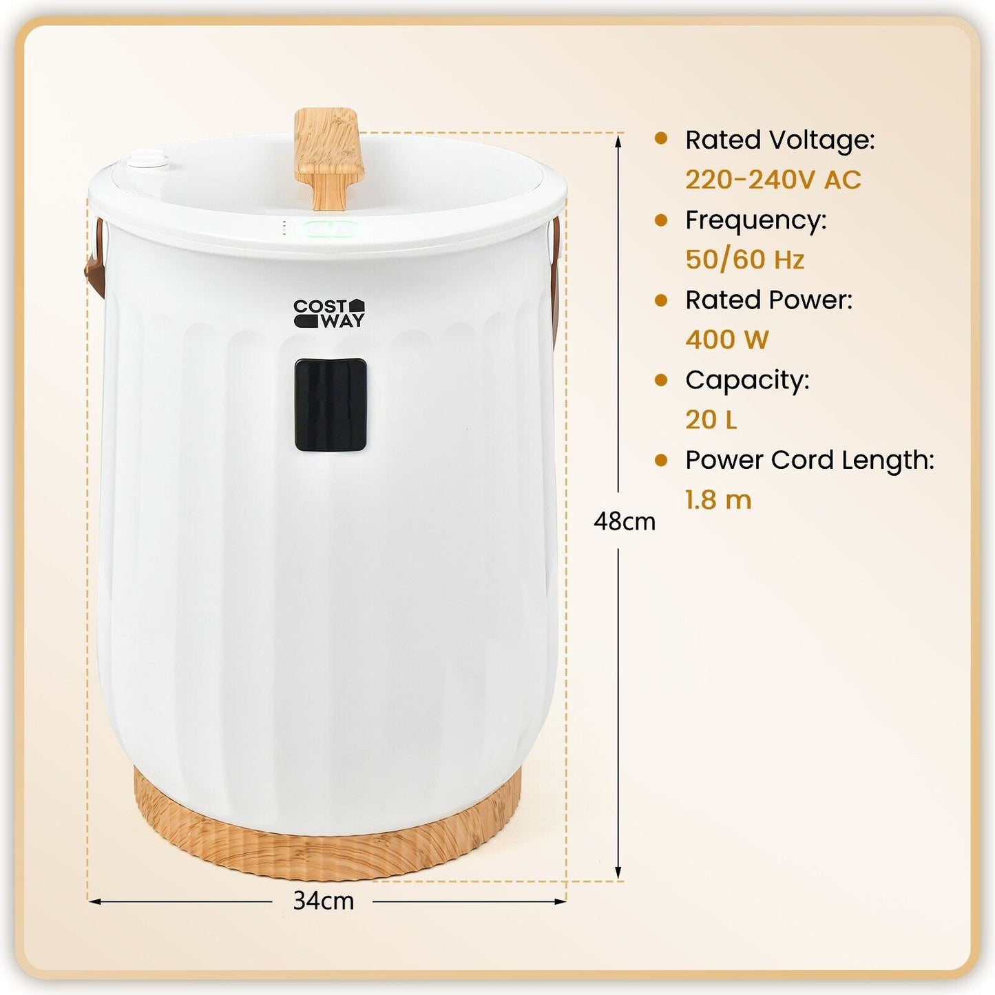 Luxury Bucket Towel Warmer with LED Display Timer and Handle-White