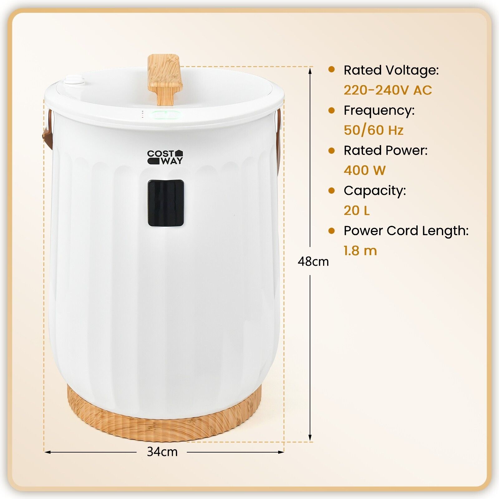 Luxury Bucket Towel Warmer with LED Display Timer and Handle-White