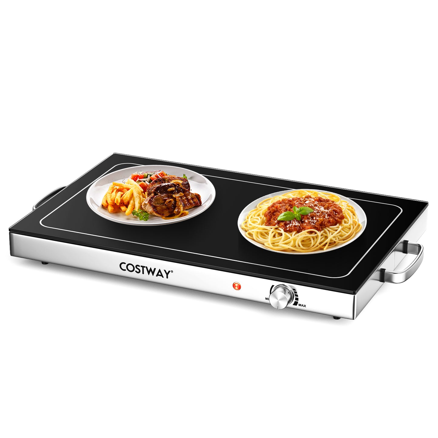 Food Warming Tray with Adjustable Temperature Control and Handles-Black