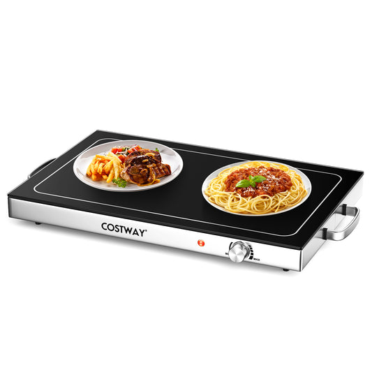 Food Warming Tray with Adjustable Temperature Control and Handles-Black