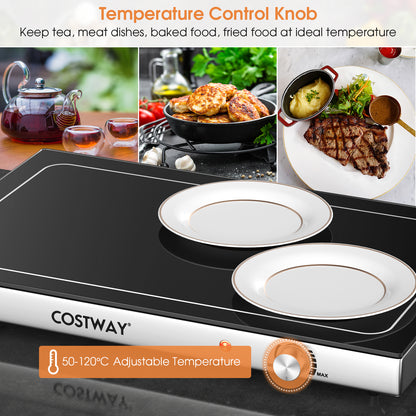 Food Warming Tray with Adjustable Temperature Control and Handles-Black