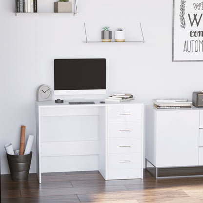 HOMCOM Computer Writing Desk with 4 Drawers, High Gloss Home Office Workstation, White