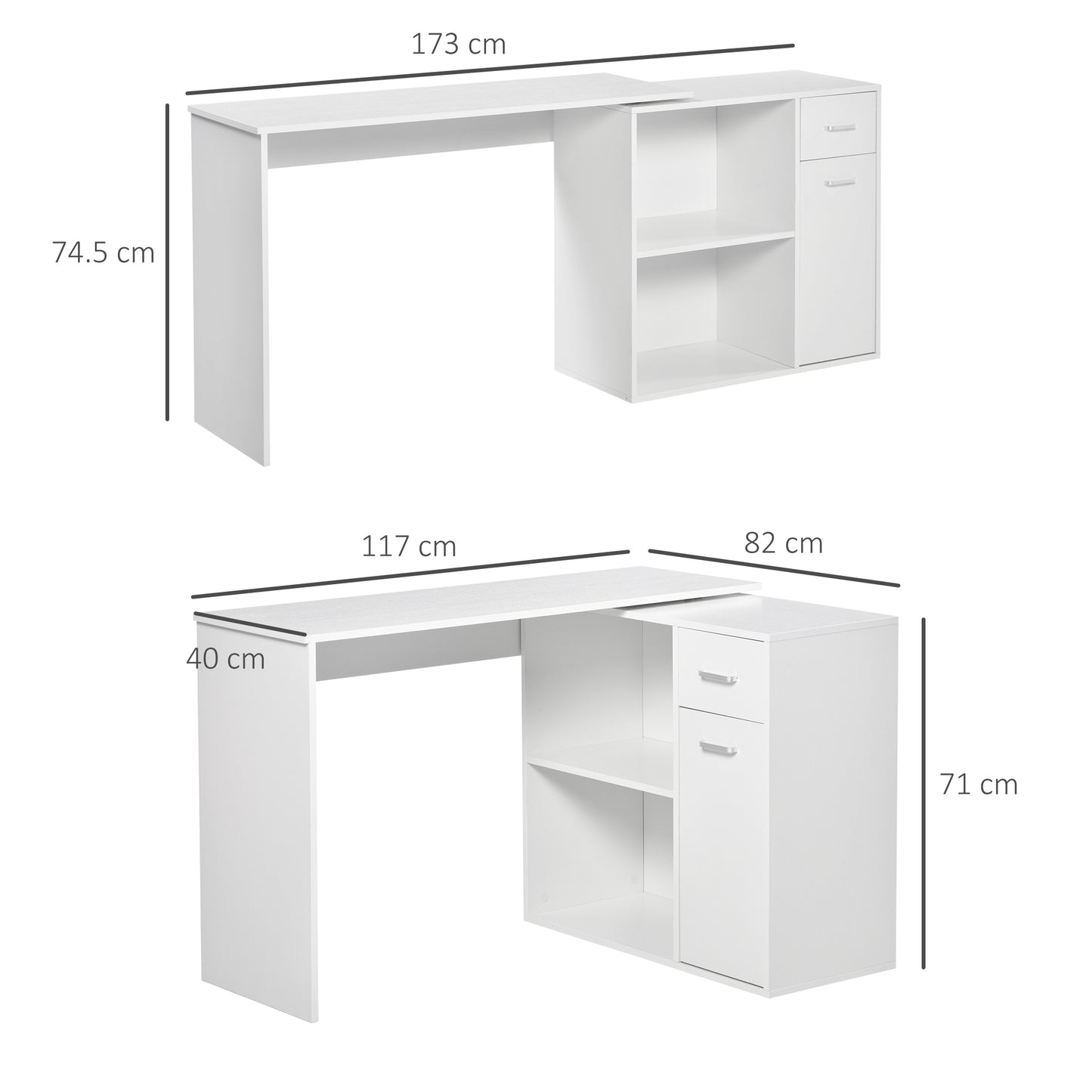 HOMCOM L-Shaped corner computer desk Table Study Table PC Workstation with Storage Shelf Drawer Home Office white