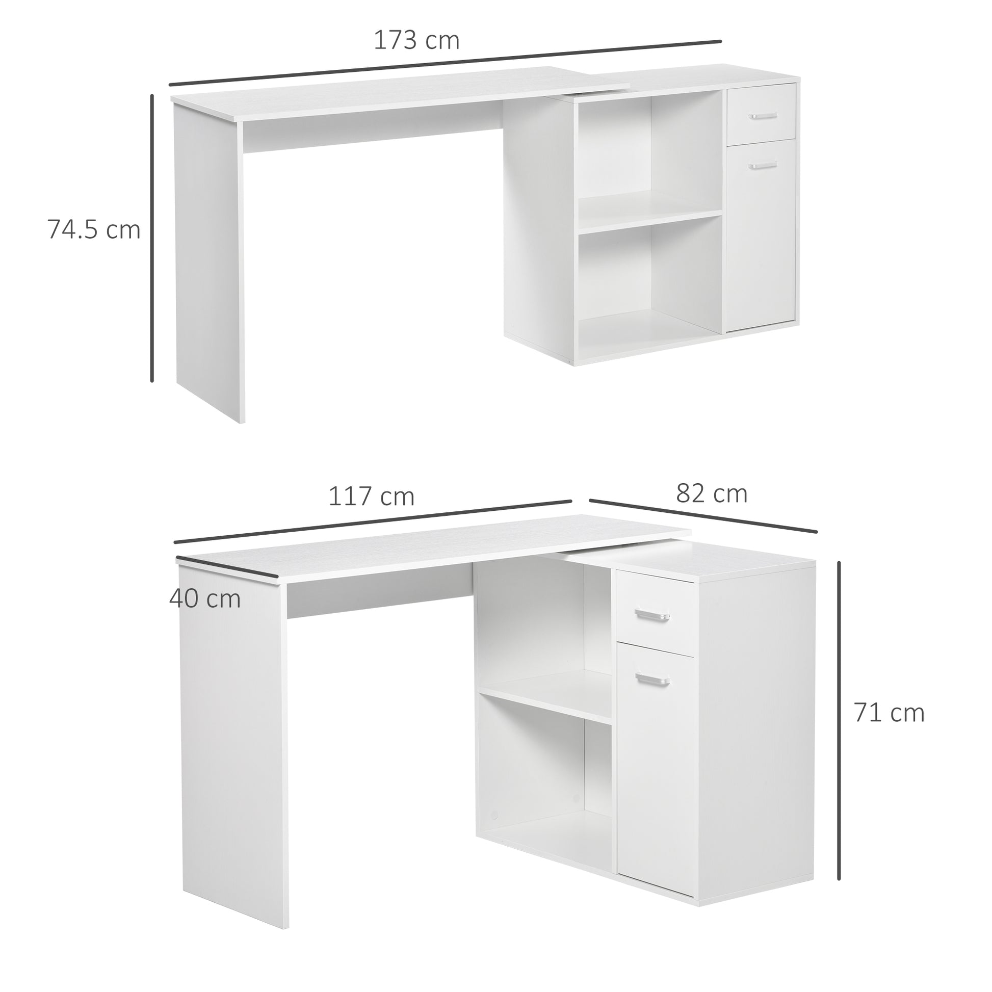 HOMCOM L-Shaped corner computer desk Table Study Table PC Workstation with Storage Shelf Drawer Home Office white