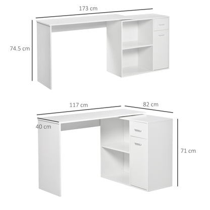 HOMCOM L-Shaped corner computer desk Table Study Table PC Workstation with Storage Shelf Drawer Home Office white