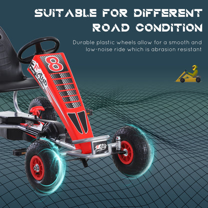HOMCOM Pedal Go Kart Ride on Car Racing Style w/ Adjustable Seat Handbrake & Clutch in Red