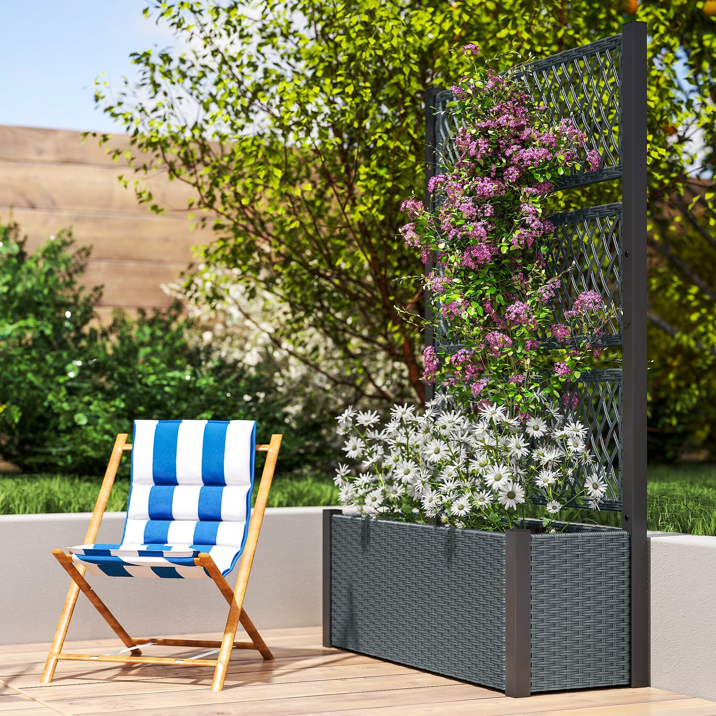 Outsunny Garden Planter Box with Trellis, Liner for Climbing Plants, Vegetables, Flowers, 90 x 35 x 148 cm, Charcoal Grey