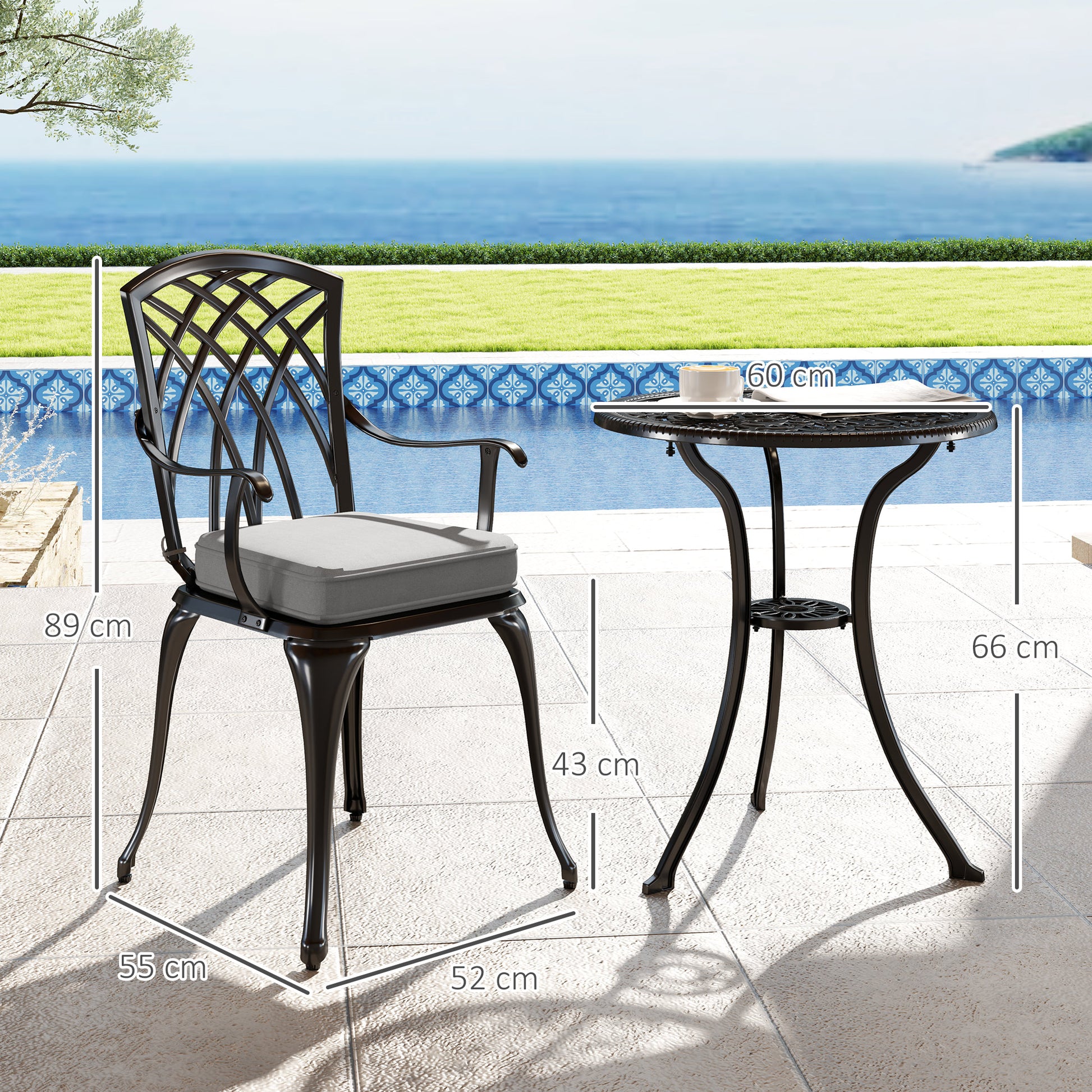 Outsunny Three-Piece Cast Aluminium Bistro Set - Black