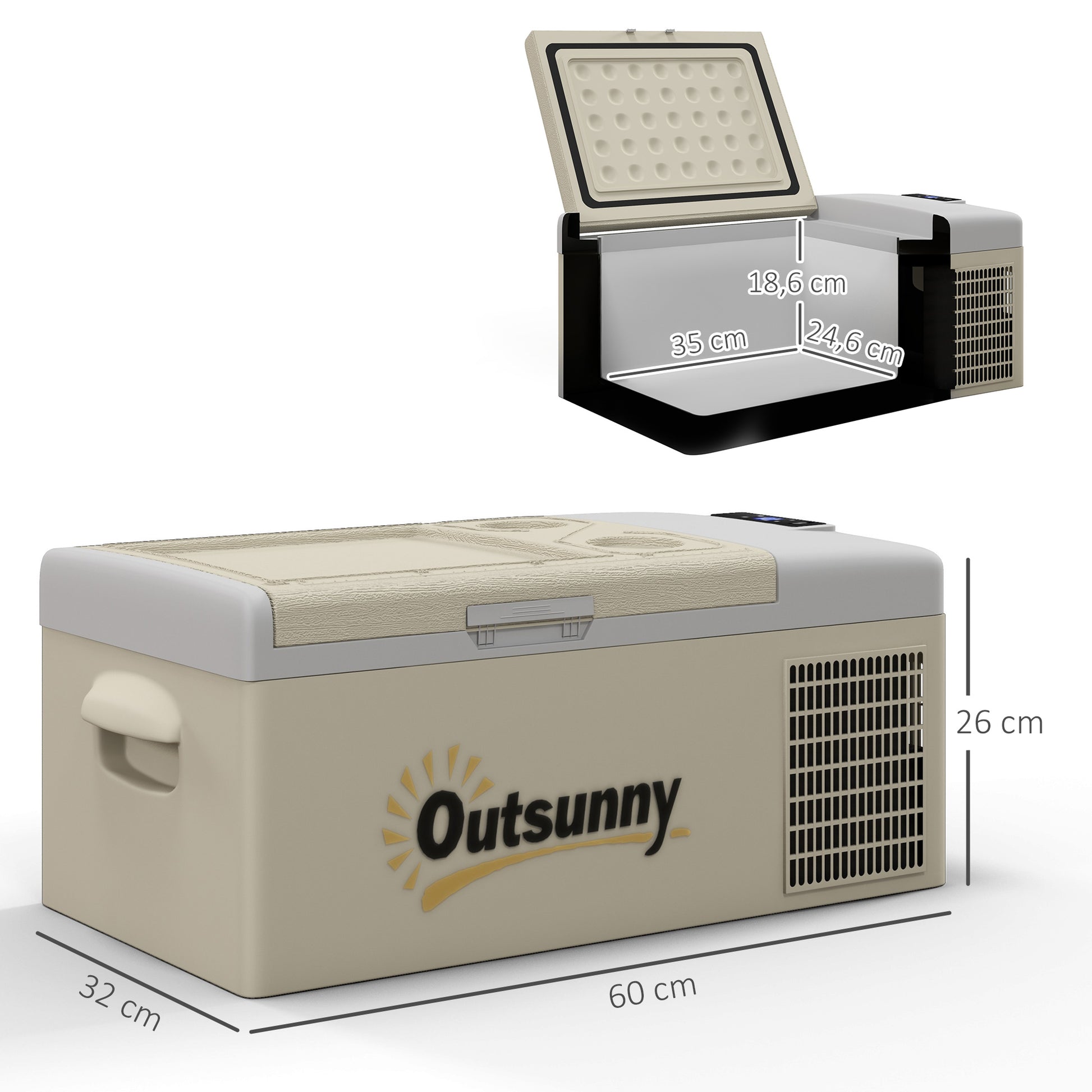 Outsunny 16L Portable Car Fridge, -20? to 10? Adjustable Temperature - Khaki/Grey