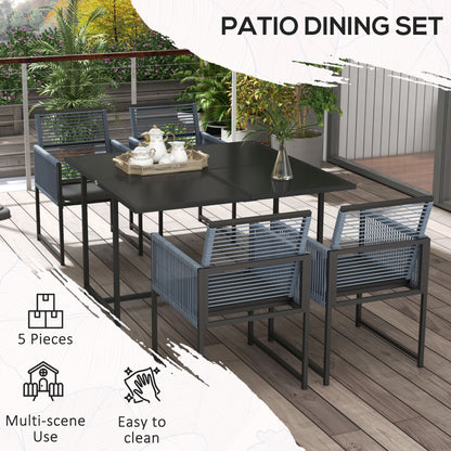 Outsunny Five-Piece Metal Dining Set, with Folding Back Chairs, Dark Grey