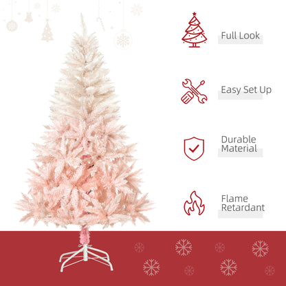 HOMCOM 5ft Artificial Christmas Tree Holiday Home Decoration with Metal Stand, Automatic Open, White and Pink