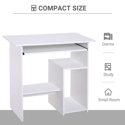 HOMCOM Office Desk Wooden Desk Keyboard Tray Storage Shelf Modern Corner Table Home Office White