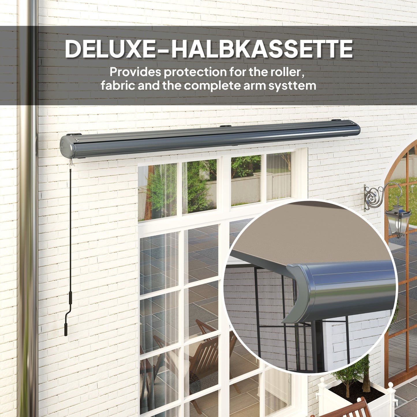 Outsunny 4 x 3(m) Full Cassette Electric Awning with Remote Controller, Aluminium Frame DIY Retractable Garden Awning, UPF50+ Sun Shade Canopy for Deck Door Window, Light Grey