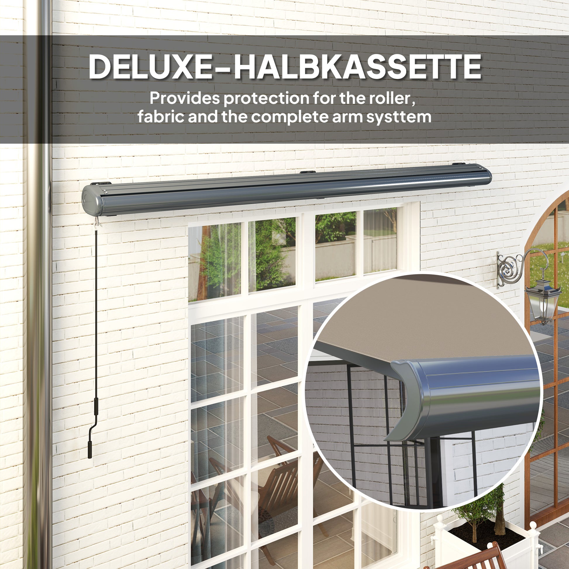 Outsunny 4 x 3(m) Full Cassette Electric Awning with Remote Controller, Aluminium Frame DIY Retractable Garden Awning, UPF50+ Sun Shade Canopy for Deck Door Window, Light Grey