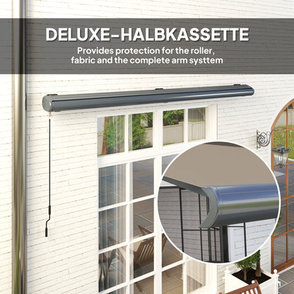 Outsunny 4 x 3(m) Full Cassette Electric Awning with Remote Controller, Aluminium Frame DIY Retractable Garden Awning, UPF50+ Sun Shade Canopy for Deck Door Window, Light Grey