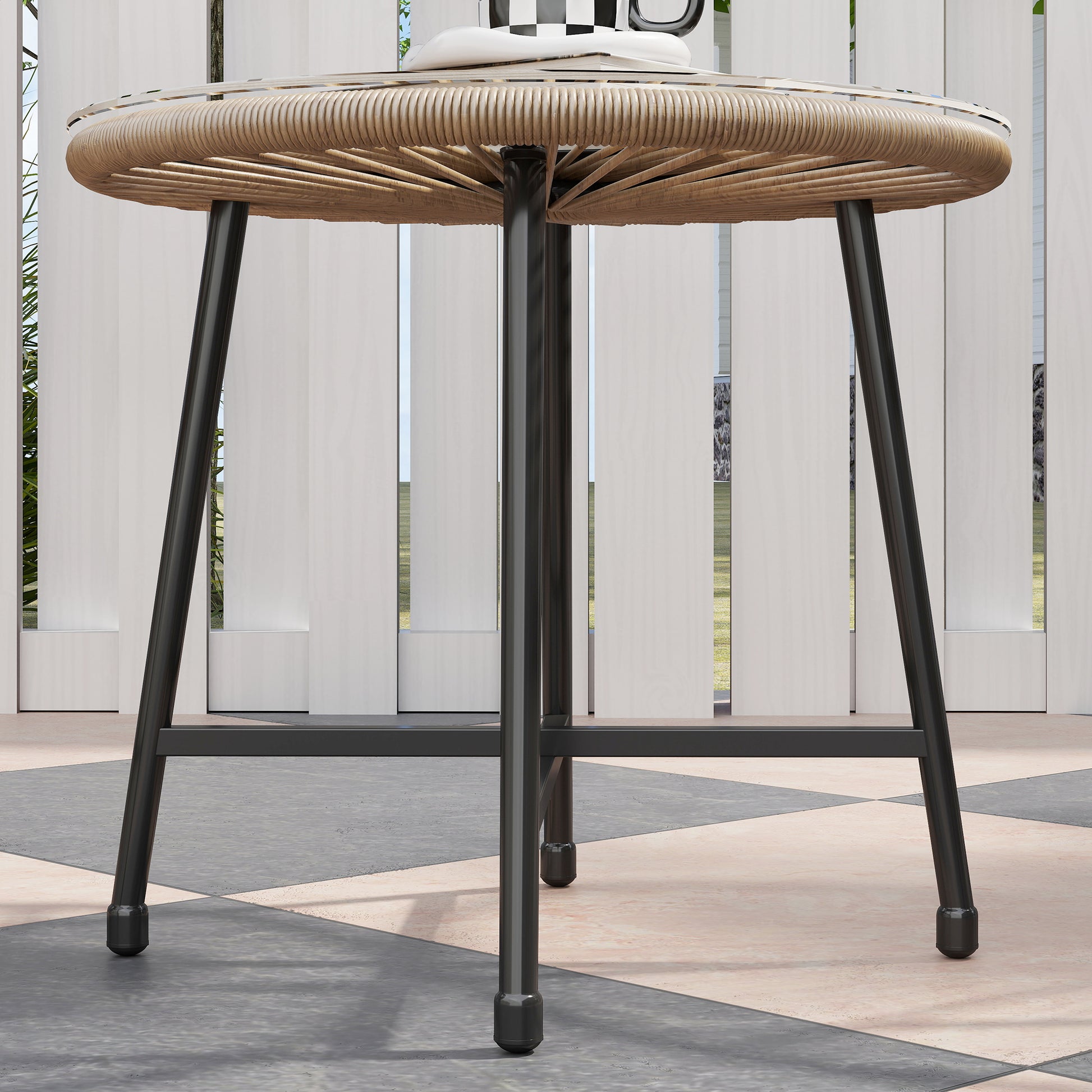 Outsunny 3 Pieces Rattan Bistro Set, Garden Bistro Set with Acapulco Chairs and Glass Top Table, Small Garden Furniture Set with Reinforced Metal Frame for Outdoor, Patio, Balcony, Natural