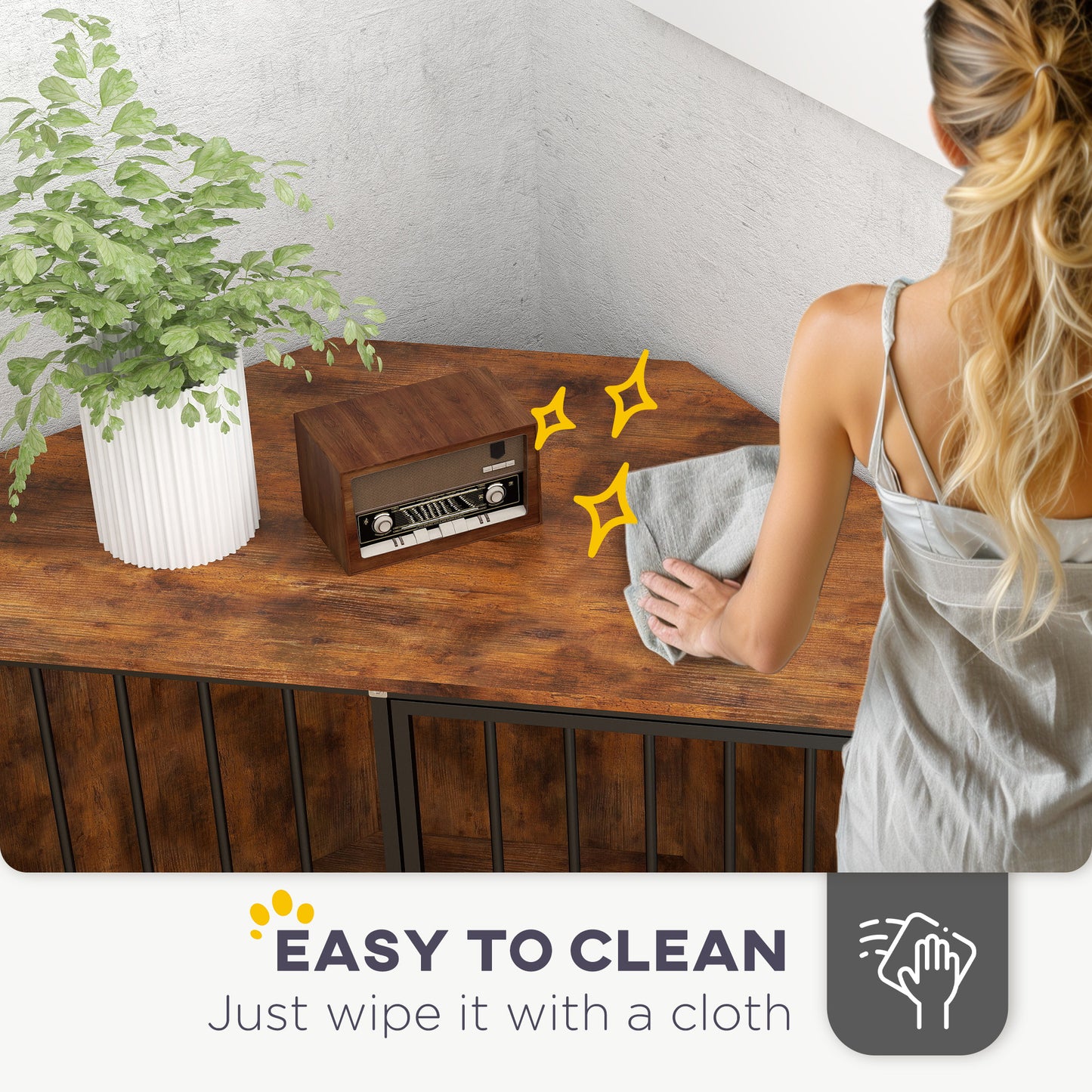 PawHut Corner Dog Crate Furniture with Two Bowls, Lockable Doors, for Small, Medium Dogs, Rustic Brown