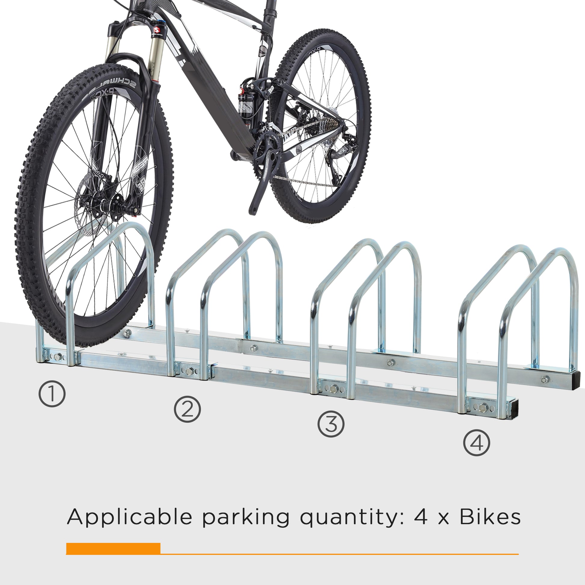 HOMCOM 4-Bike Floor Bike Stand Silver