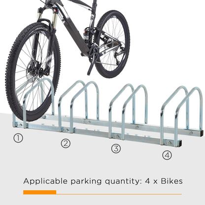 HOMCOM 4-Bike Floor Bike Stand Silver