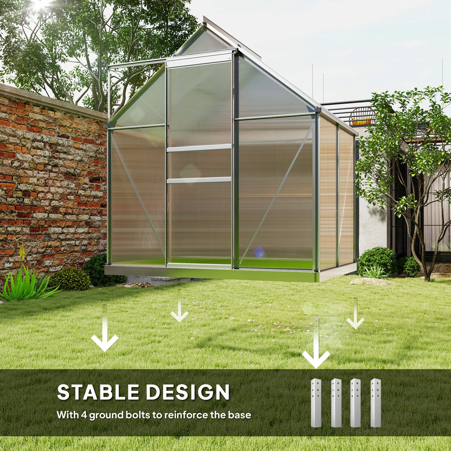 Outsunny 192.5 x 131cm Walk-In Polycarbonate Greenhouse - Silver-Tone