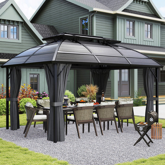 Outsunny 4 x 3m Aluminium Frame Hard Gazebo, with Accessories - Black