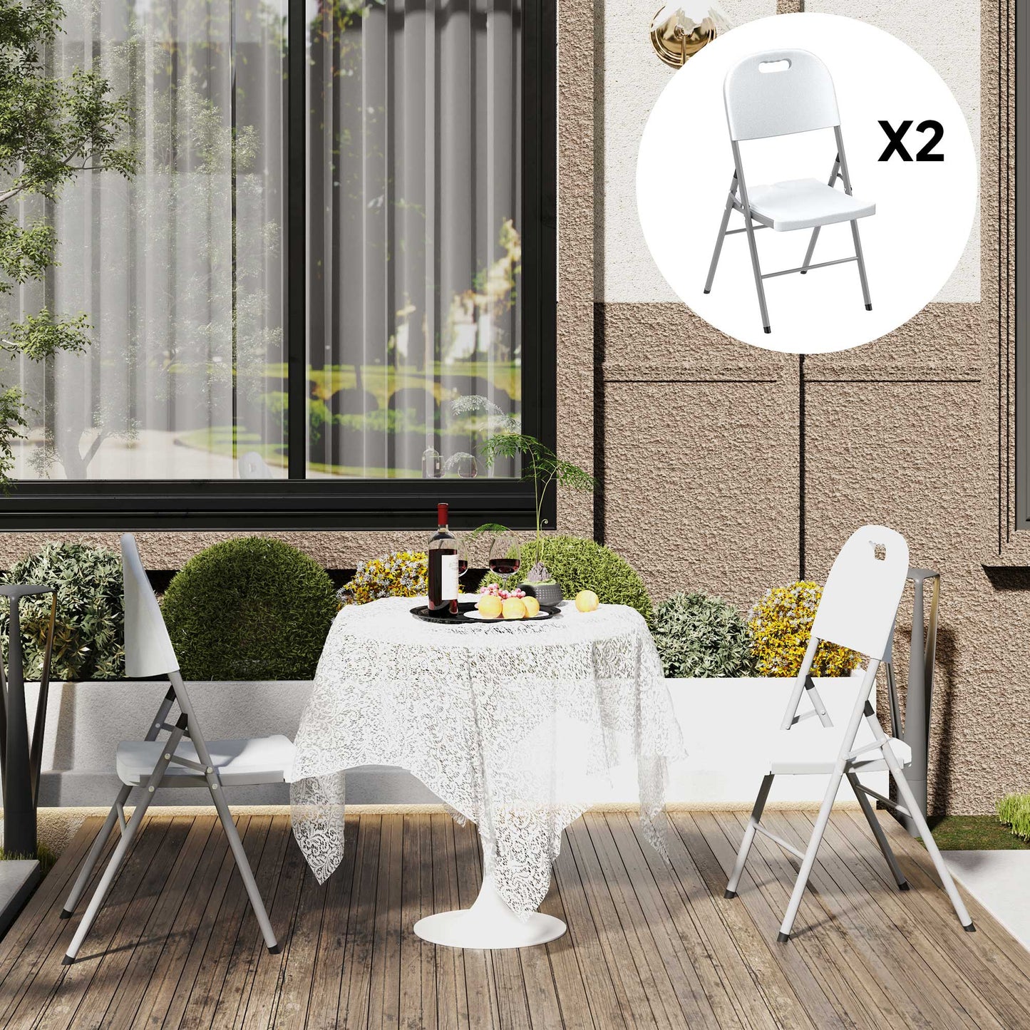 Outsunny Set of Two Foldable Outdoor Chairs - White