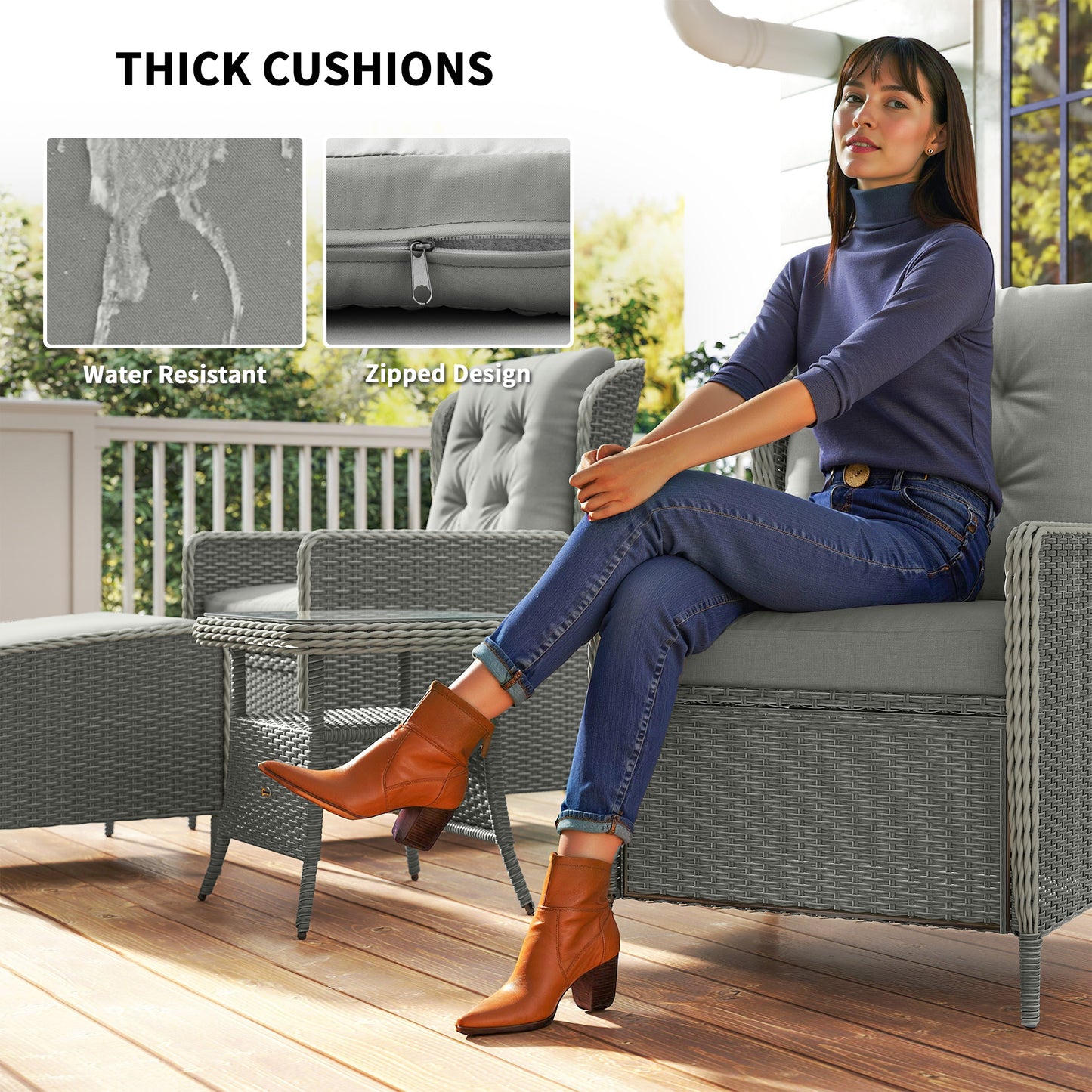 Outsunny Five-Piece Reclining Rattan Chair Set - Charcoal Grey