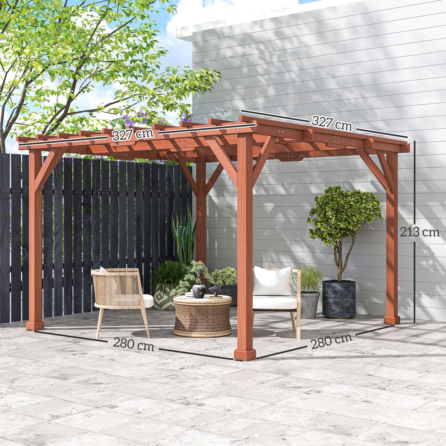 Outsunny 3.3 x 3.3(m) Wooden Pergola Kit, Graden Pergola Gazebo Grape Trellis with Stable Structure for Climbing Vines, Flowers