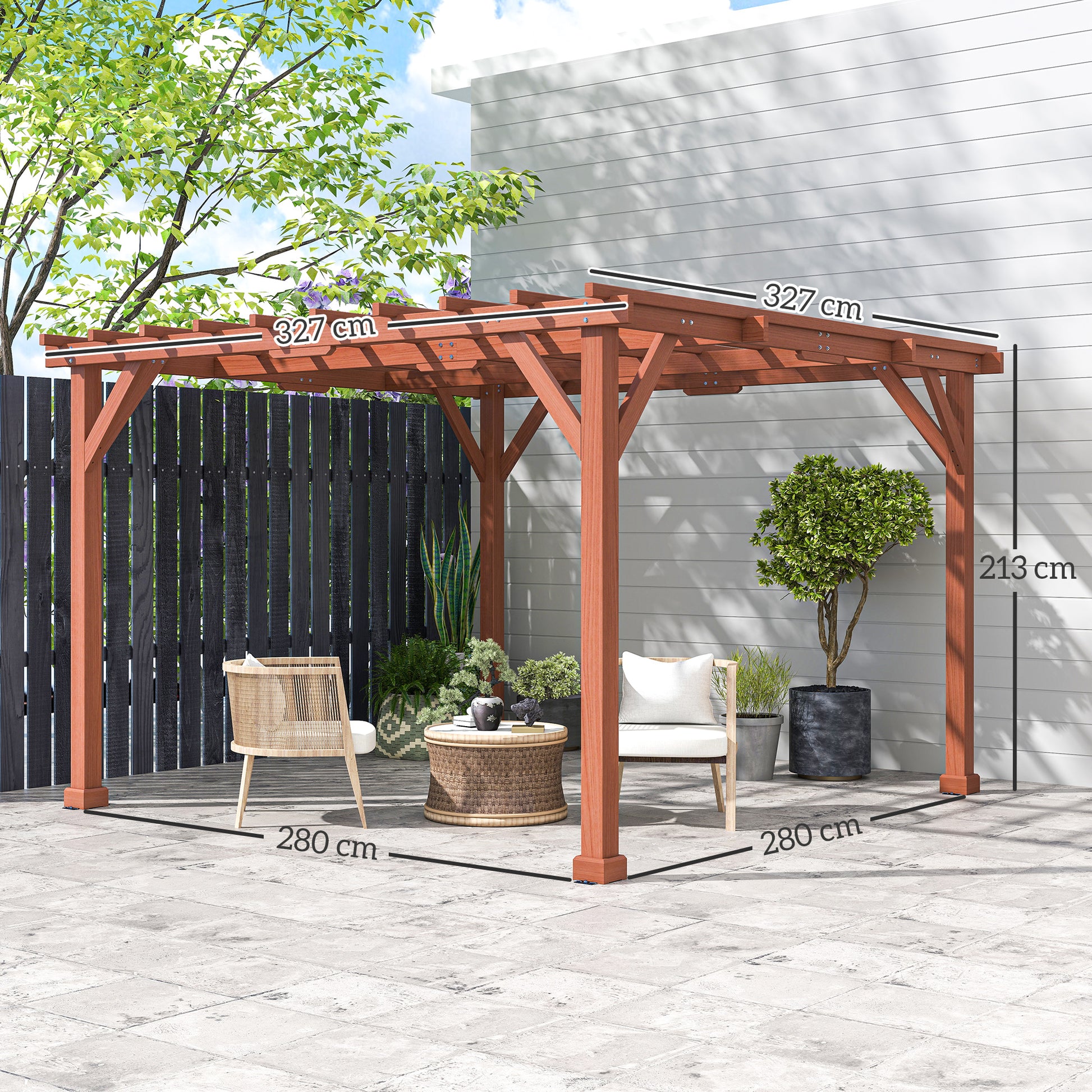 Outsunny 3.3 x 3.3(m) Wooden Pergola Kit, Graden Pergola Gazebo Grape Trellis with Stable Structure for Climbing Vines, Flowers