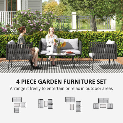 Outsunny 4-Piece Garden Furniture Set with Cushions - Light Grey