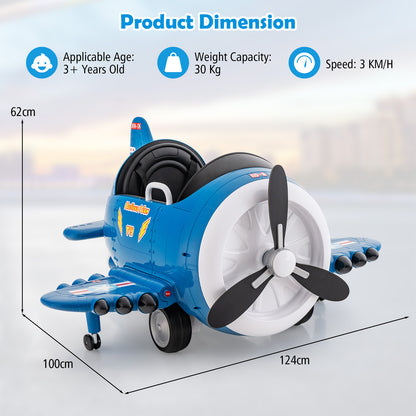 Kids Ride On Electric Airplane Car Toy with Joysticks and Remote Control-Blue
