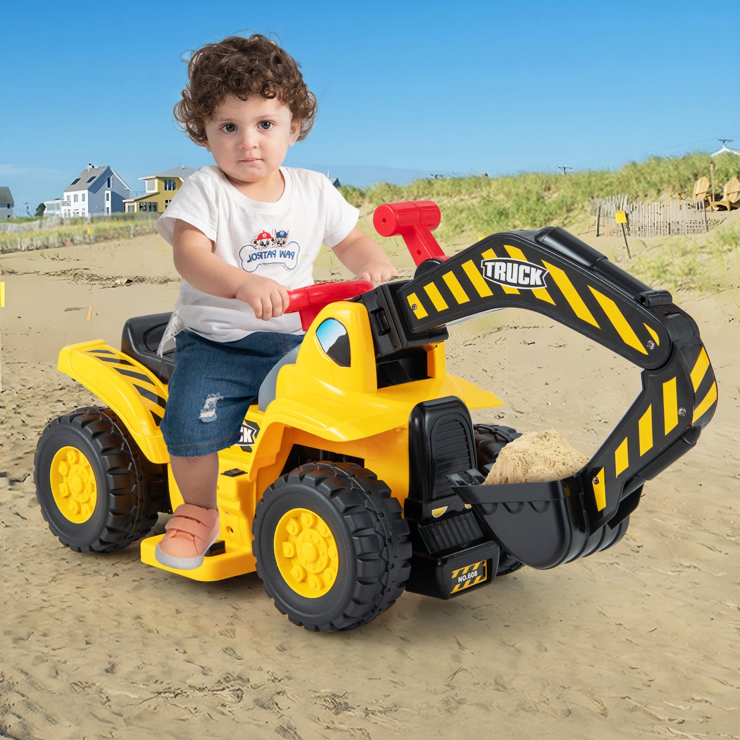 6V Electric Kids Ride On Excavator Toy with Storage and Sound Effects