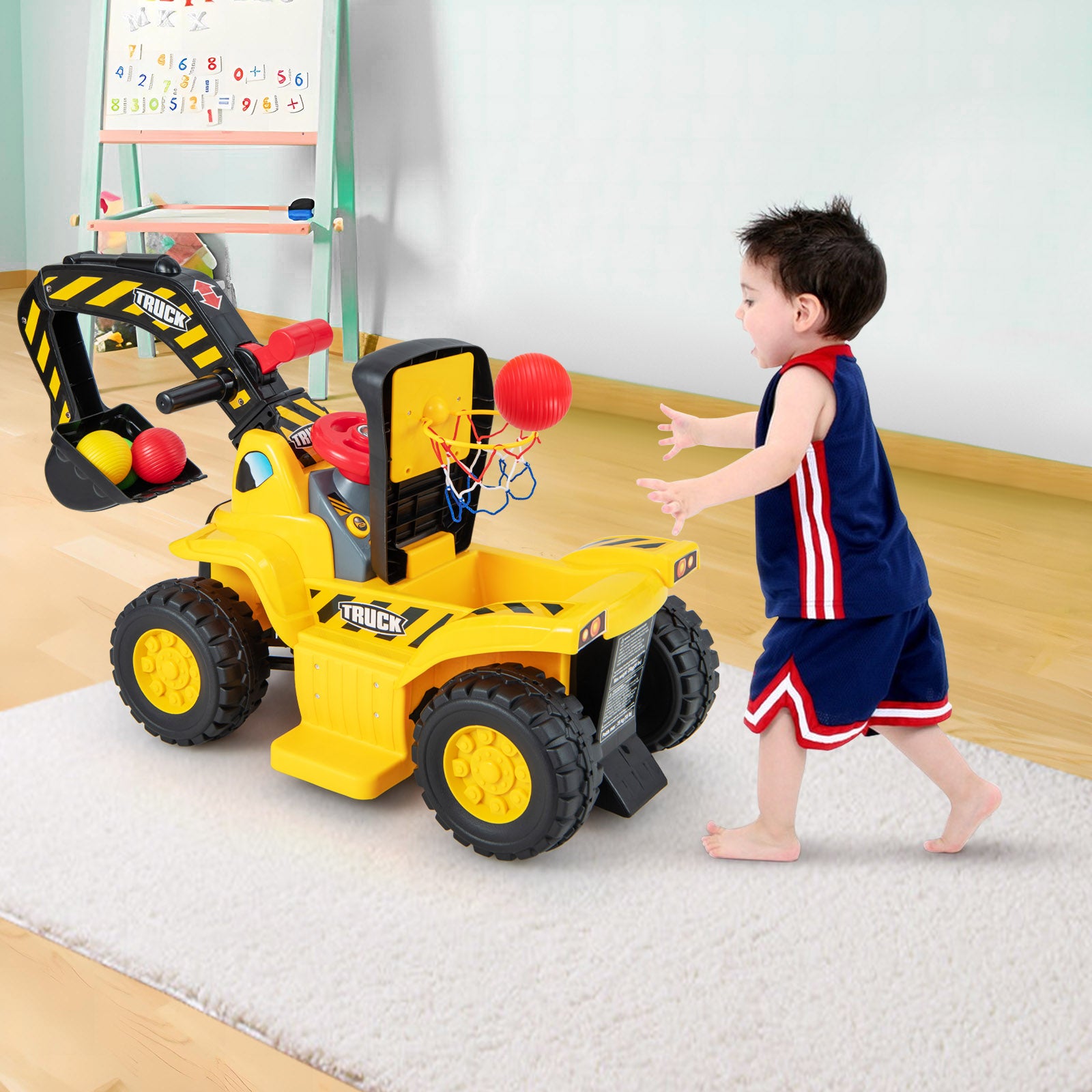 6V Electric Kids Ride On Excavator Toy with Storage and Sound Effects