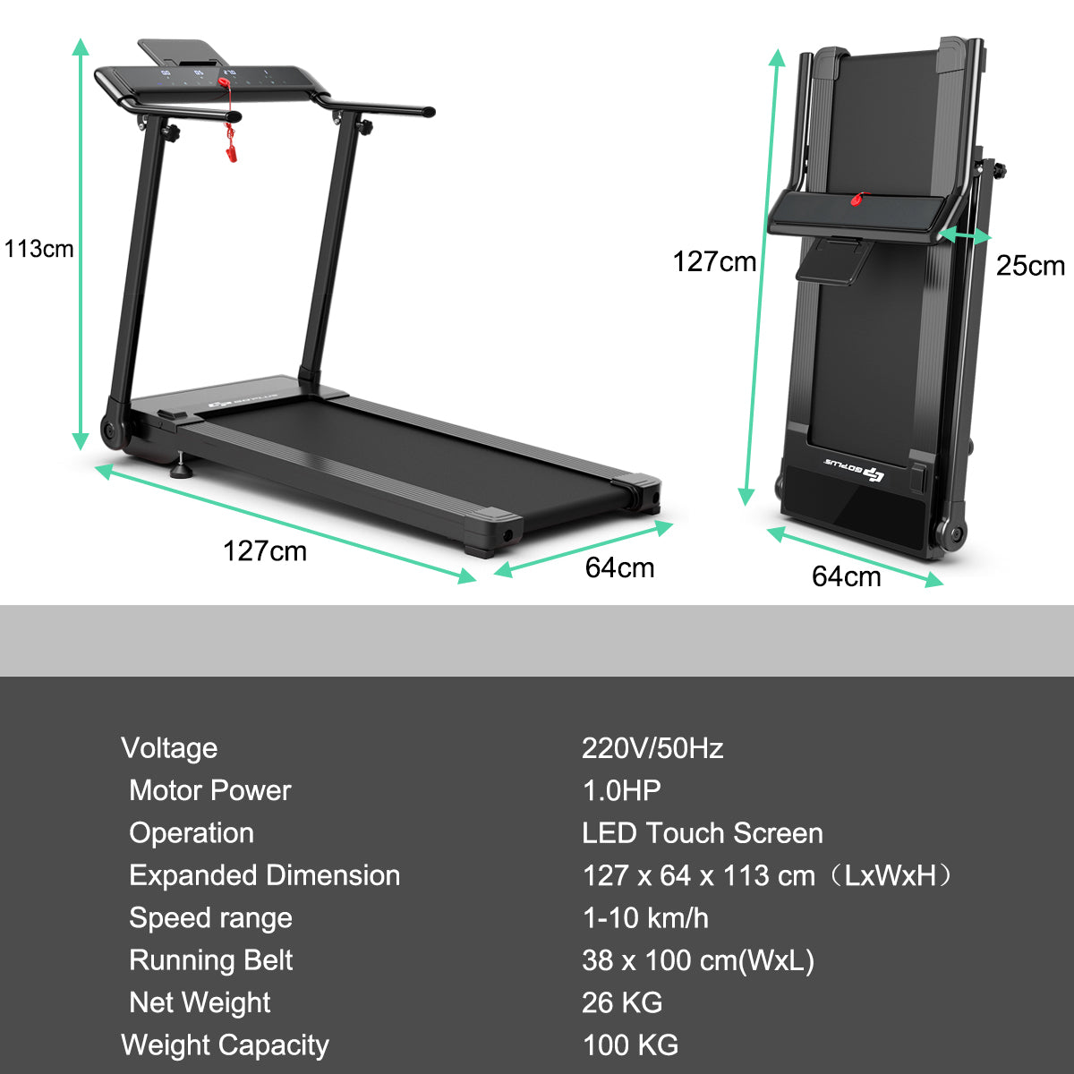 Portable Electric Walking Running Machine with LED Touch Screen