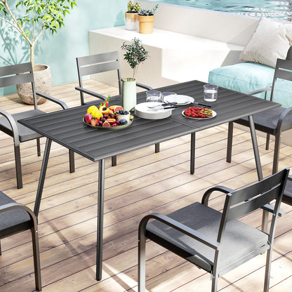 Outsunny Rectangle Garden Table with Slat Top, Steel Frame, Outdoor Table for 6 Person, 150 x 80 x 74 cm, Grey