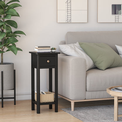 End Table with Storage Shelf and Drawer-Black