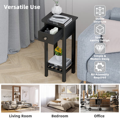 End Table with Storage Shelf and Drawer-Black