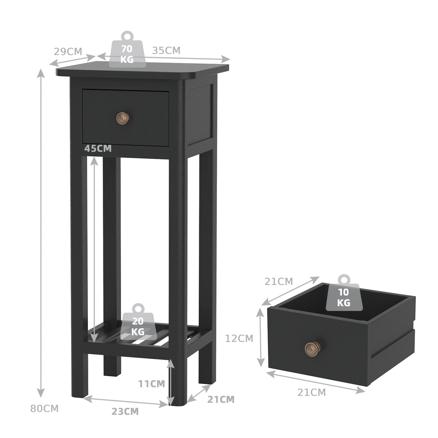 End Table with Storage Shelf and Drawer-Black