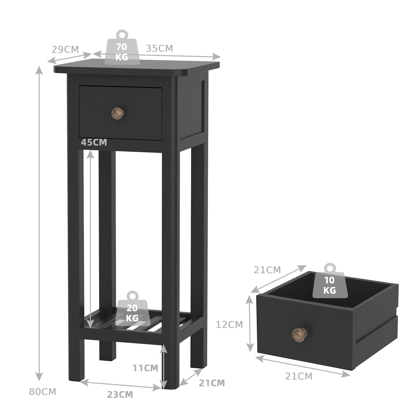 End Table with Storage Shelf and Drawer-Black