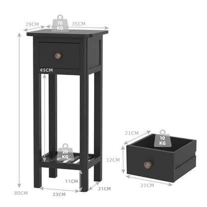 End Table with Storage Shelf and Drawer-Black