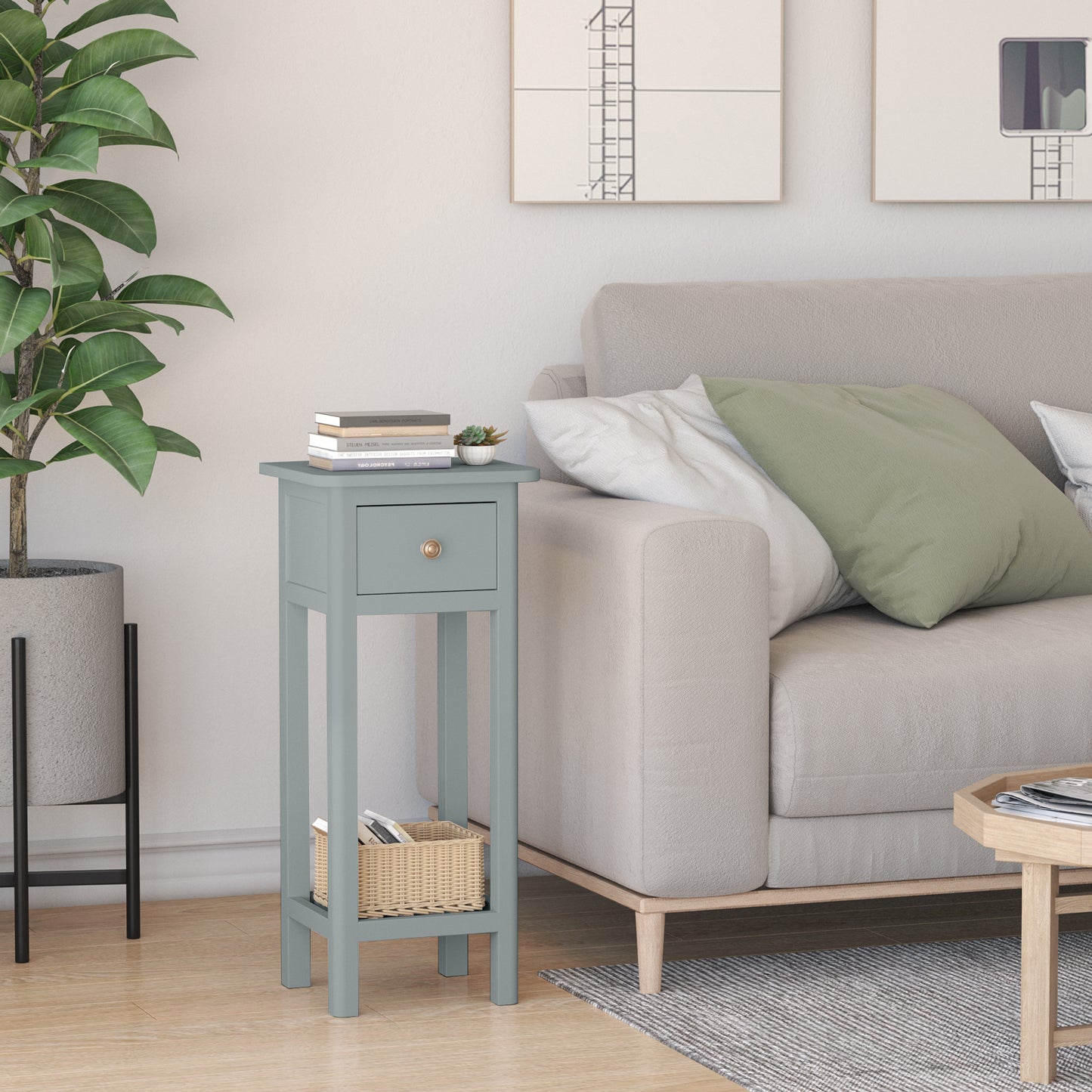 End Table with Storage Shelf and Drawer-Grey