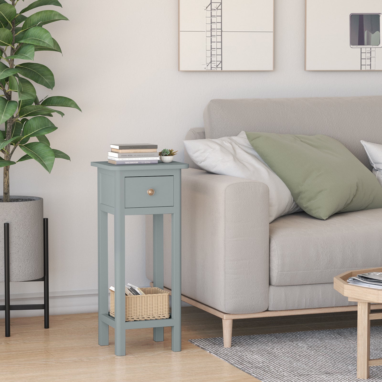End Table with Storage Shelf and Drawer-Grey