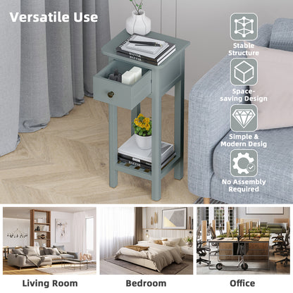 End Table with Storage Shelf and Drawer-Grey