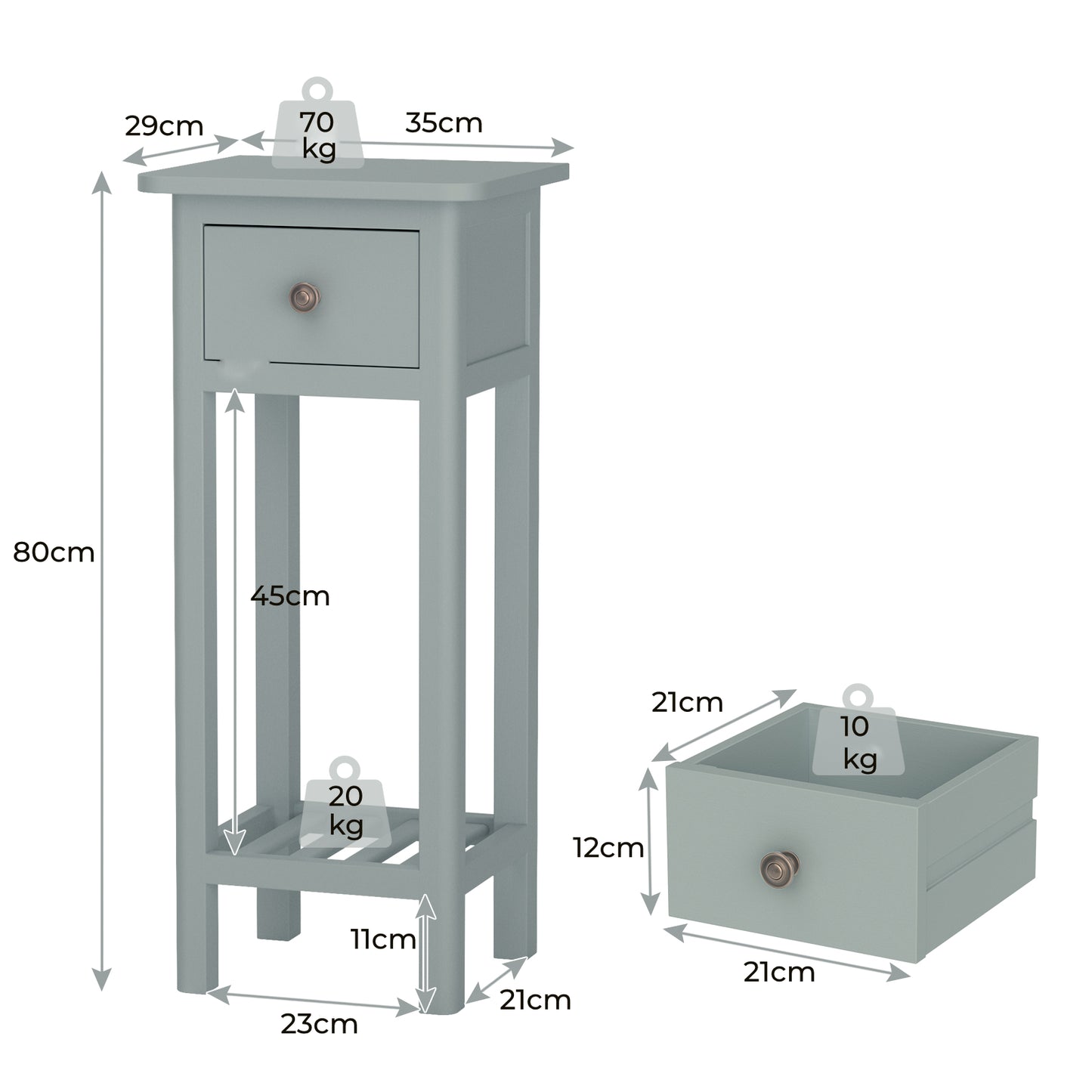 End Table with Storage Shelf and Drawer-Grey