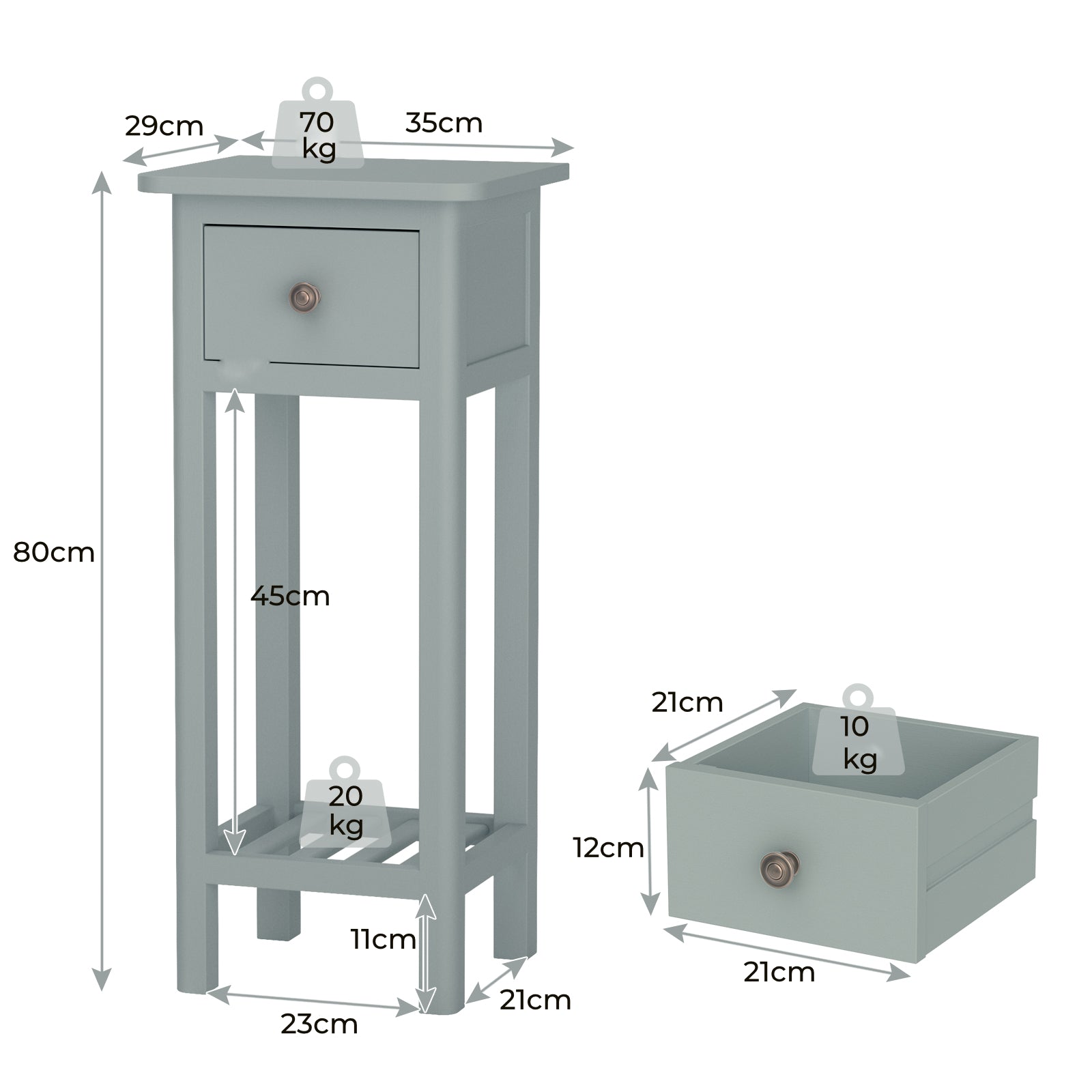 End Table with Storage Shelf and Drawer-Grey