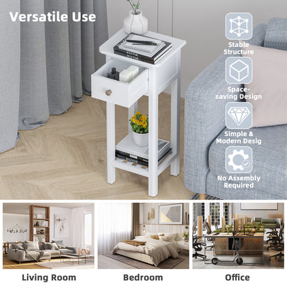 End Table with Storage Shelf and Drawer-White